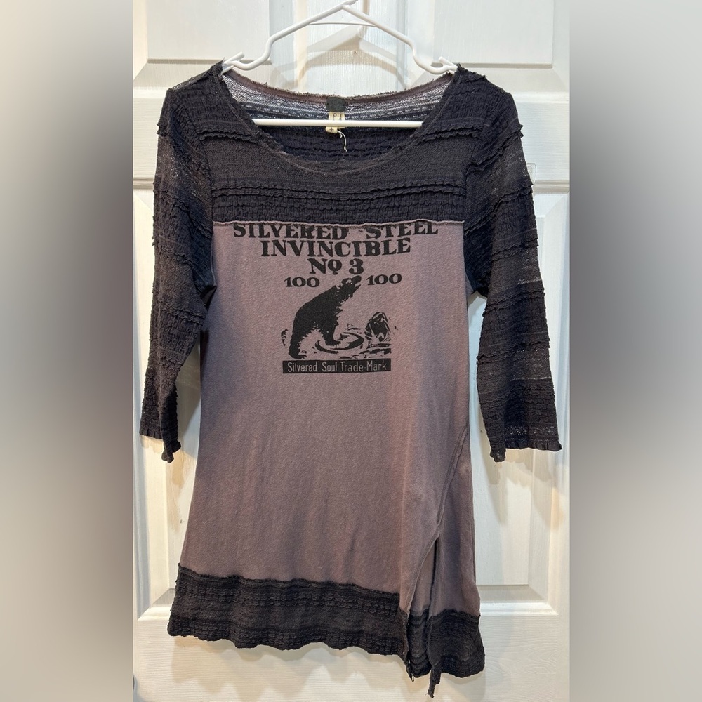 Free People Lace Sleeve Slim Fitted Top Sz Petite S Layering Grunge Skater Goth - Picture 1 of 14